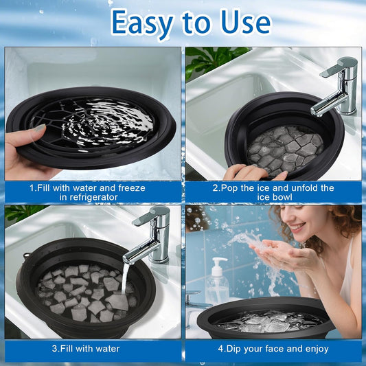 Silicone Face Bowl for Ice with Built-In Icetray, Collapsible Face Tub for Ice Bath